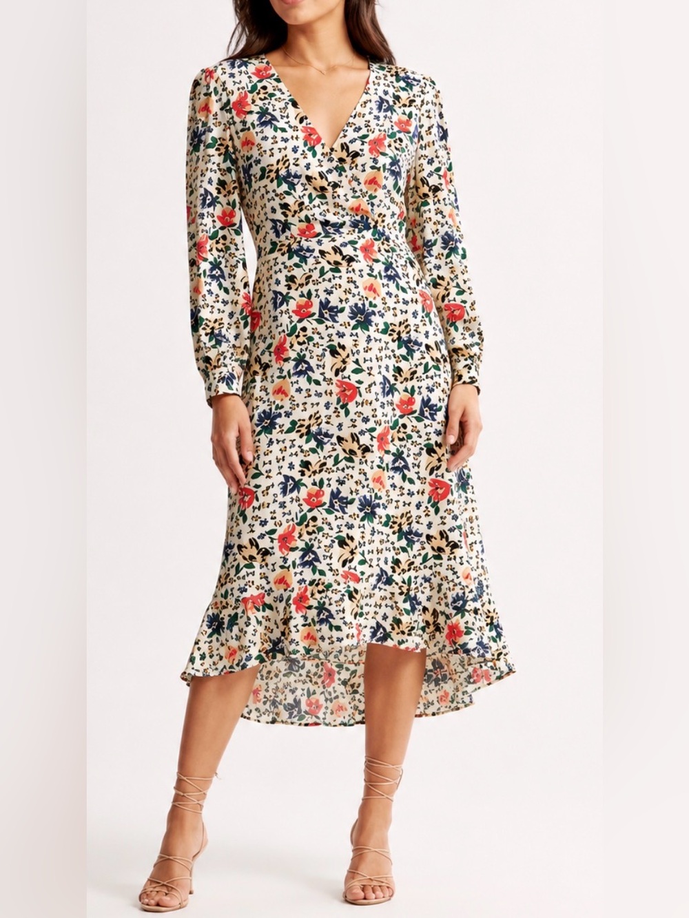 Ba&sh Paloma Floral Midi Dress‎ Long Sleeve Size 10 High Low V Neck. NWT.